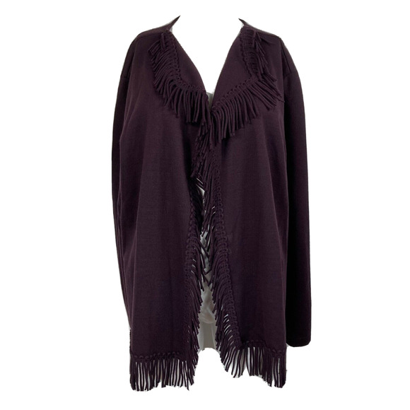 Lady Dorby Cardigan Womens Sz 2X Plus Purple Knit Fringe‎ Shawl Collar Open - Picture 1 of 9